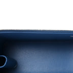 Denim Quilted Sweetheart Small Vanity Case With Chain Blue