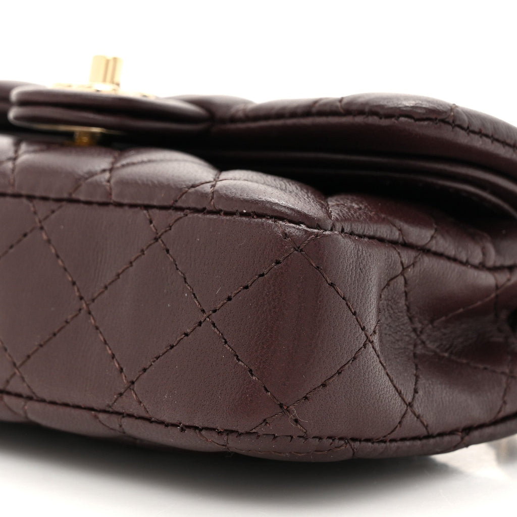 Lambskin Quilted Mini Flap Bag Charm With Hook Dark Brown