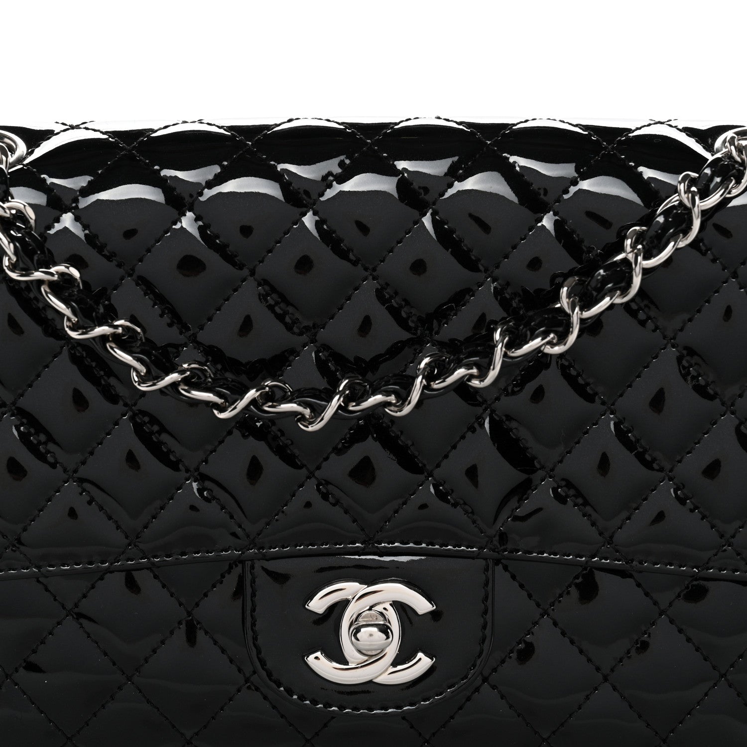 Patent Quilted Secret Label Medium Flap Black