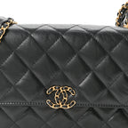 Lambskin Quilted Chanel 19 Chain Flap Wallet Black