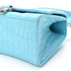 Shiny Calfskin Crocodile Embossed Hourglass Top Handle Bag XS Azur