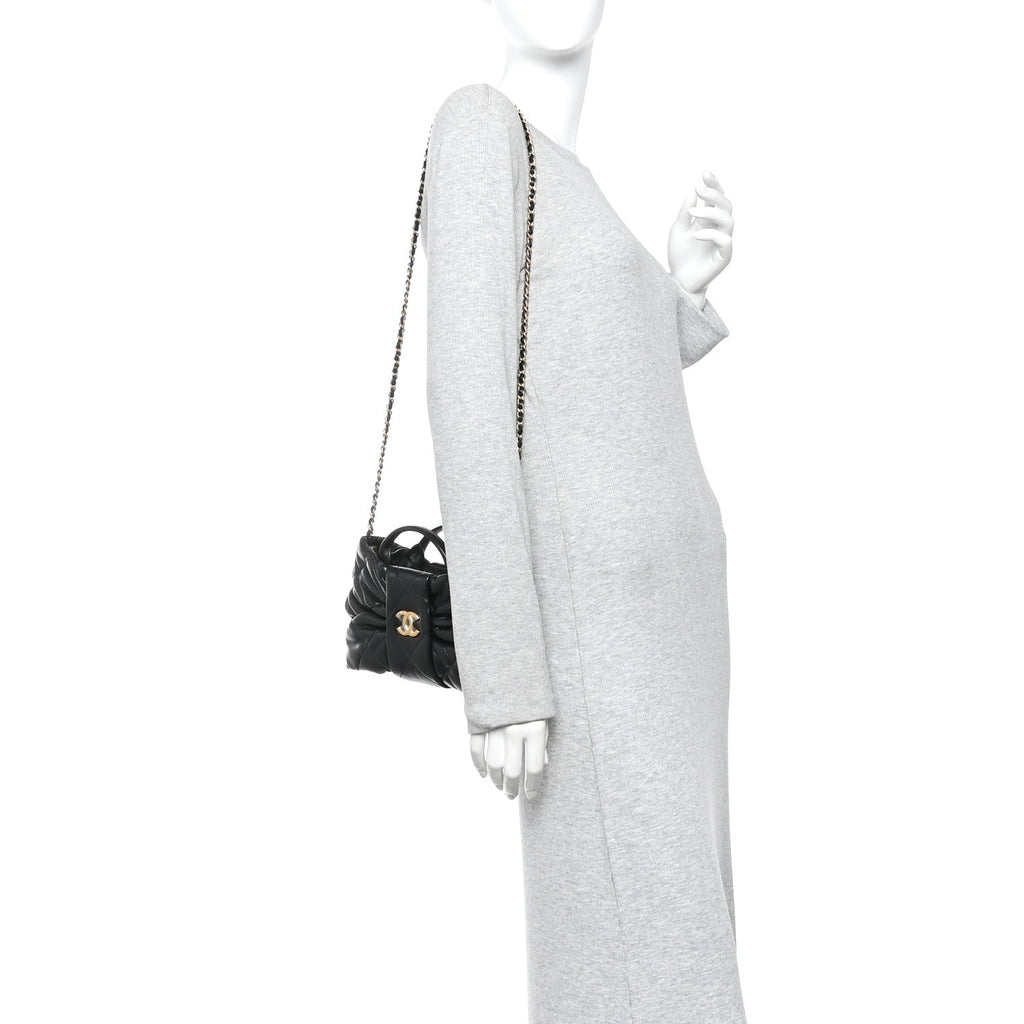 Lambskin Quilted Mini Bow Bag Black