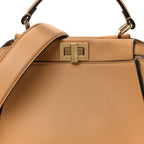 Vitello Seta Canvas FF Embroidered Mini Peekaboo Iconic Satchel Miele Scuro Poudre