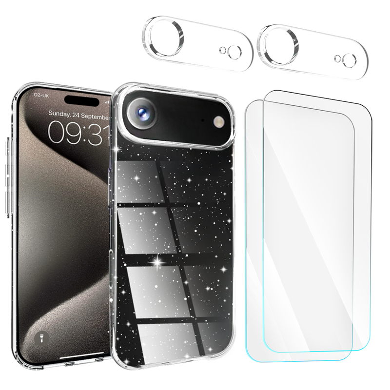 Entronix Bundle Compatible with iPhone 17 Air - [Hard] Glitter Clear Case, 2 Clear Screen Protector & 2 Camera Lens Protectors