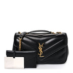 Lambskin Chevron Quilted Small Loulou Bag Black