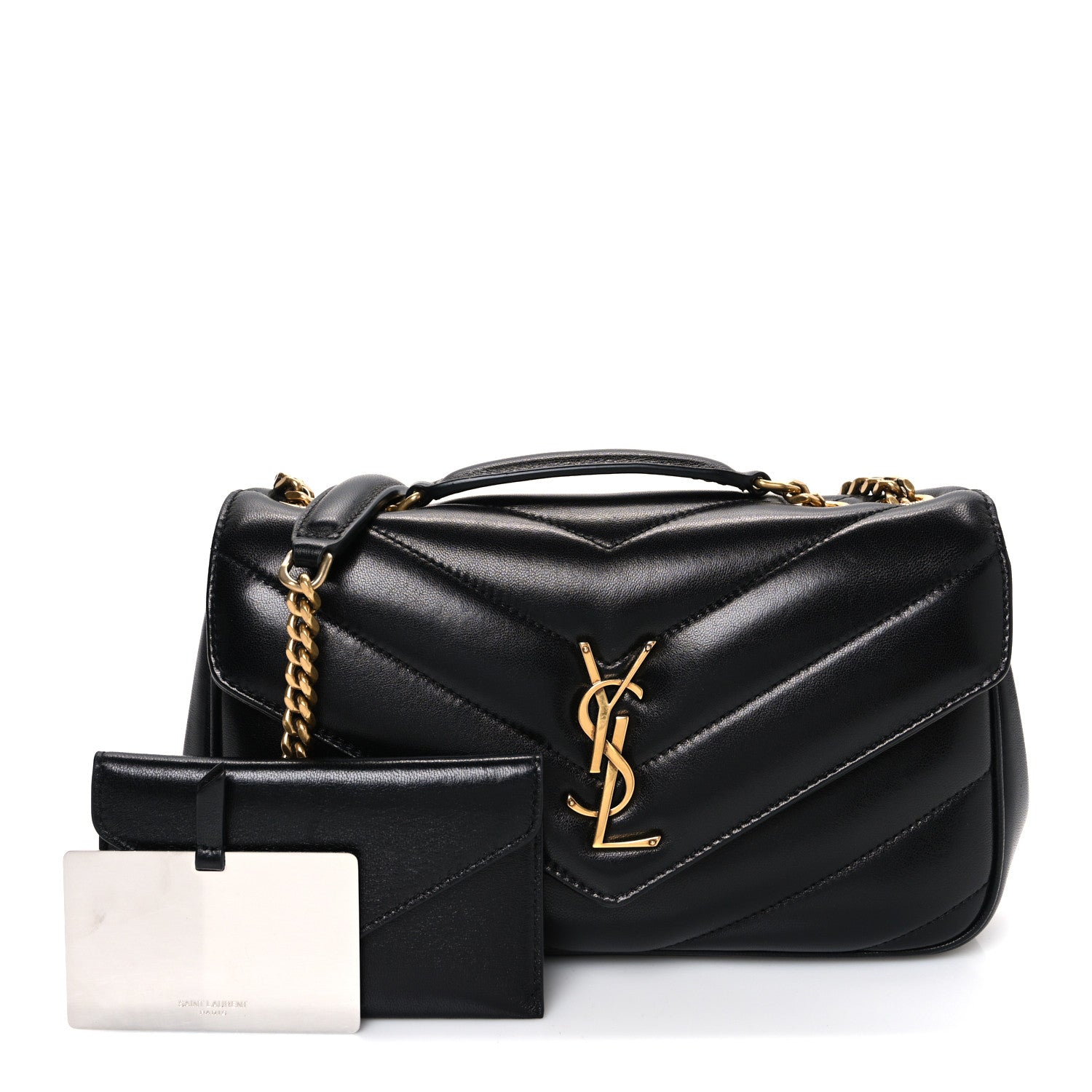 Lambskin Chevron Quilted Small Loulou Bag Black