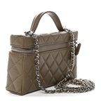 Caviar Quilted Top Handle Slim Vanity With Chain Dark Khaki