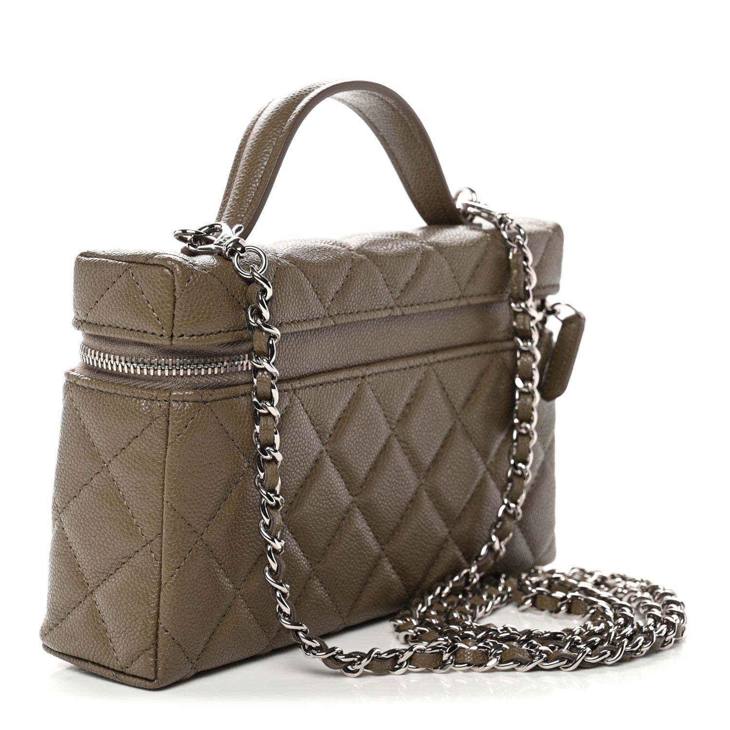 Caviar Quilted Top Handle Slim Vanity With Chain Dark Khaki