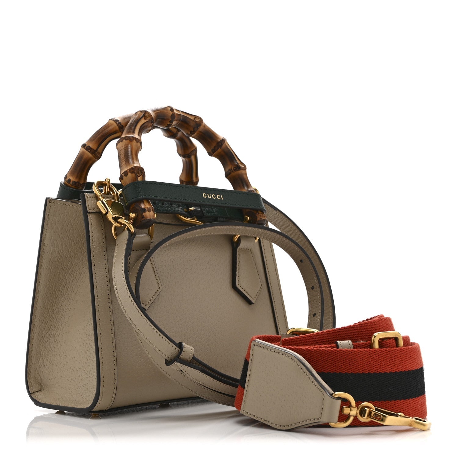 Textured Dollar Calfskin Web Mini Diana Tote Bag Oatmeal Vintage Green