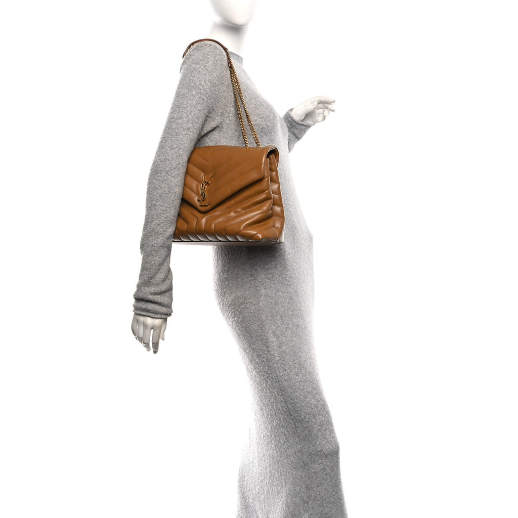 Calfskin Y Quilted Monogram Medium Loulou Chain Satchel Dark Natural