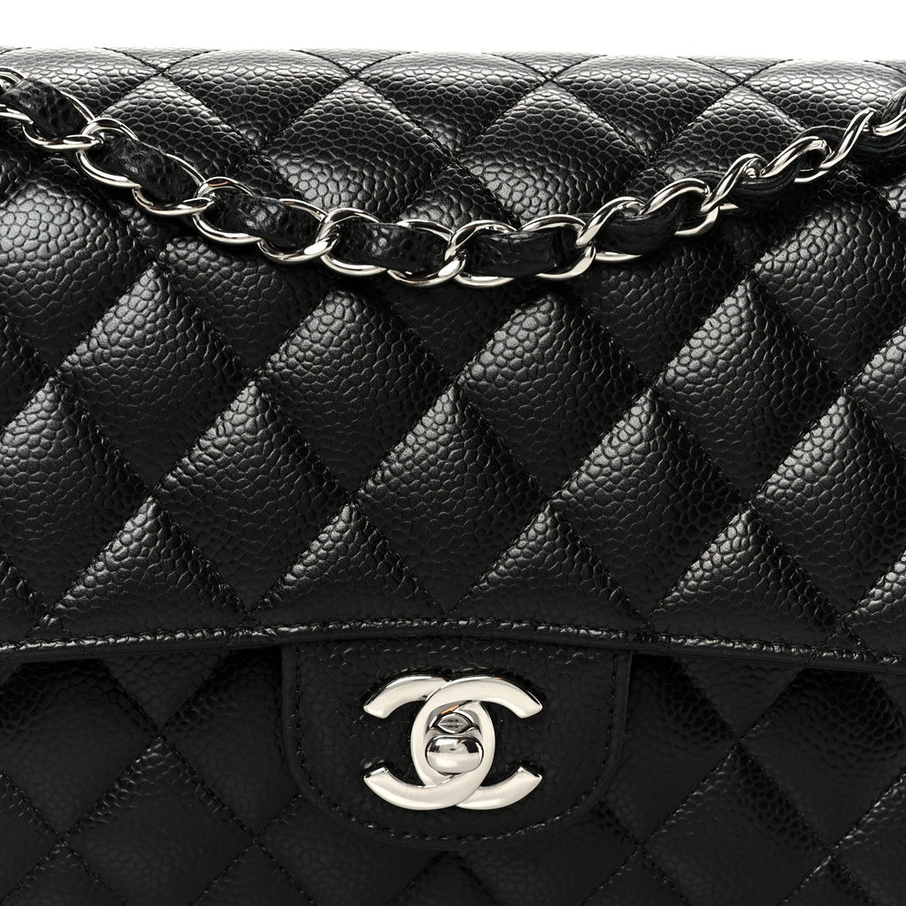 Caviar Quilted Medium Double Flap Black