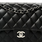 Caviar Quilted Medium Double Flap Black