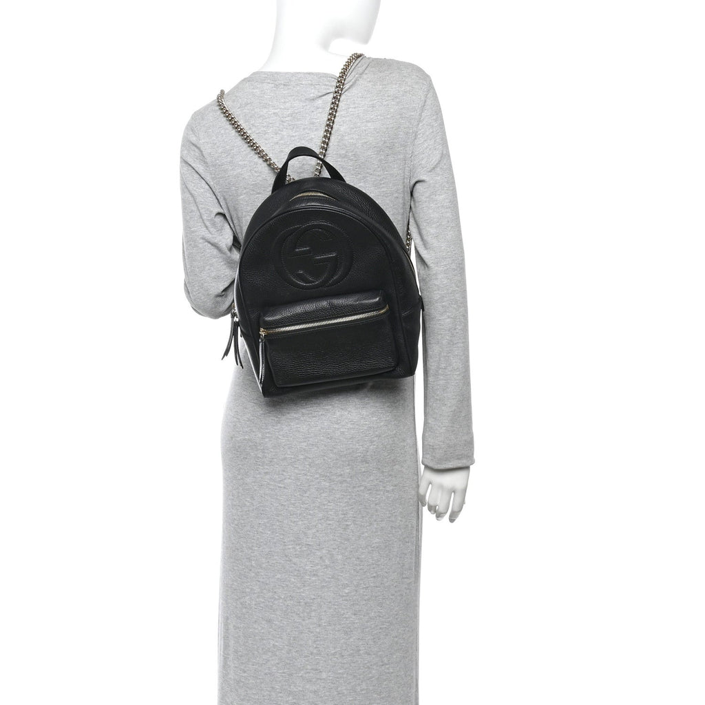 Pebbled Calfskin Soho Chain Backpack Black