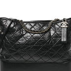 Aged Calfskin Quilted Large Gabrielle Hobo  Black