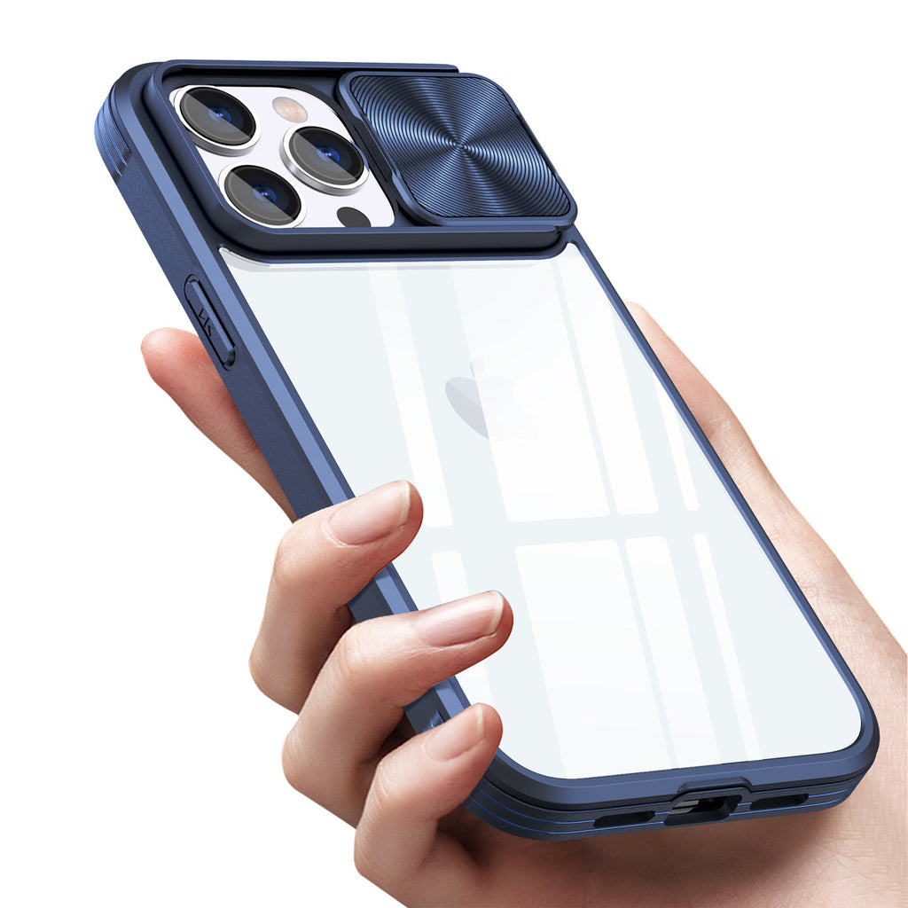 Full Protection With Mobile Phone Protective Film Slide Camera Lens Phone Case For Iphone 14 Pro In Navy