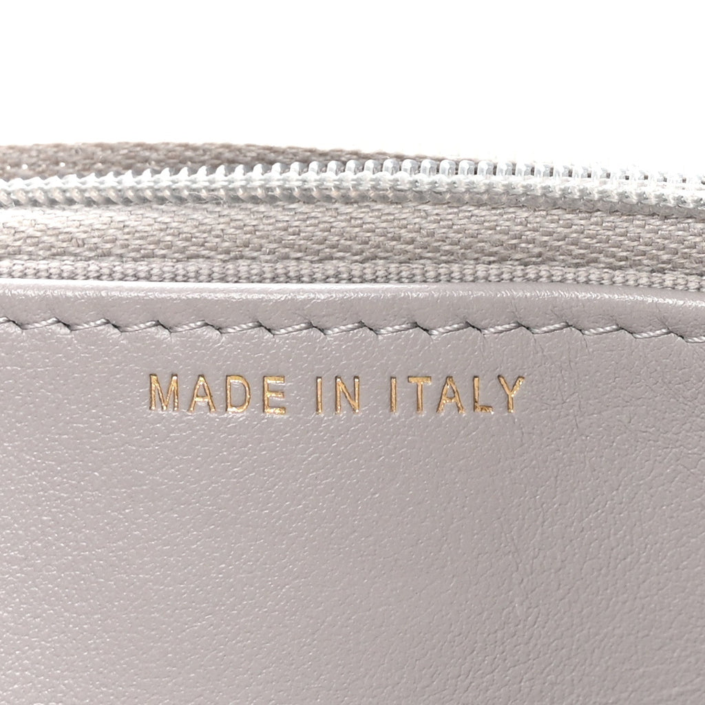 Caviar Quilted Studded CC Wallet On Chain WOC Grey