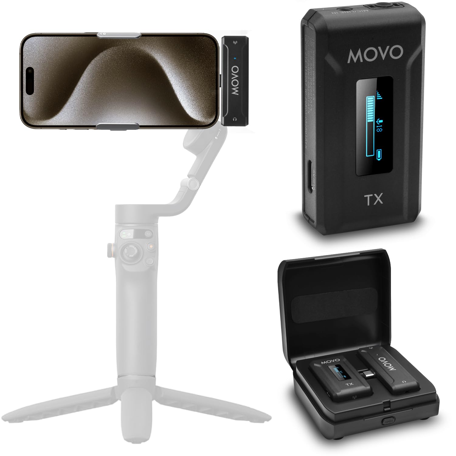 Movo WMX-2-C Wireless Microphone for iPhone 15/16 with Charging Case (USB-C)