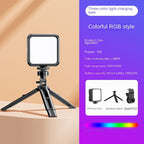 Portable outdoor mini fill light [RGB model] Light filling+hot shoe clip+desktop tripod+clip, mobile phone live broadcast bracket clip tripod photography soft light LED