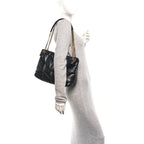 Lambskin Quilted Medium Loulou Puffer Monogram Chain Satchel Black