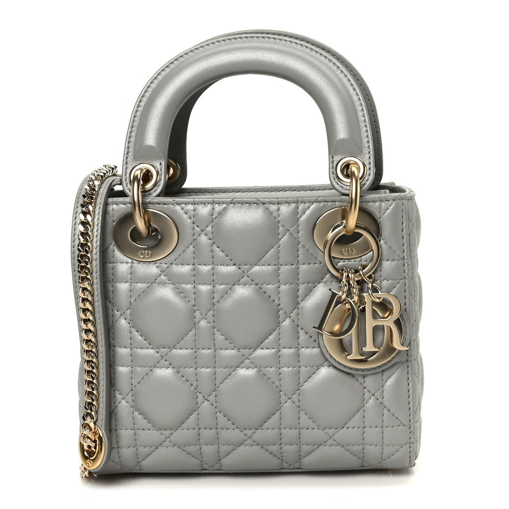 Lambskin Cannage Mini Lady Dior Gray Opaline