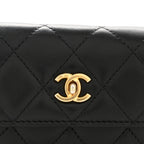 Lambskin Quilted Pearl Crush Clutch With Chain Black