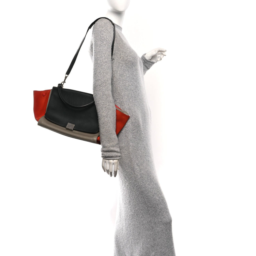 Smooth Calfskin Suede Medium Tri-Color Trapeze Orange