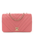 Calfskin Chevron Quilted Mini Statement Flap Pink