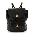 Lambskin Quilted Drawstring Backpack Black