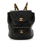 Lambskin Quilted Drawstring Backpack Black