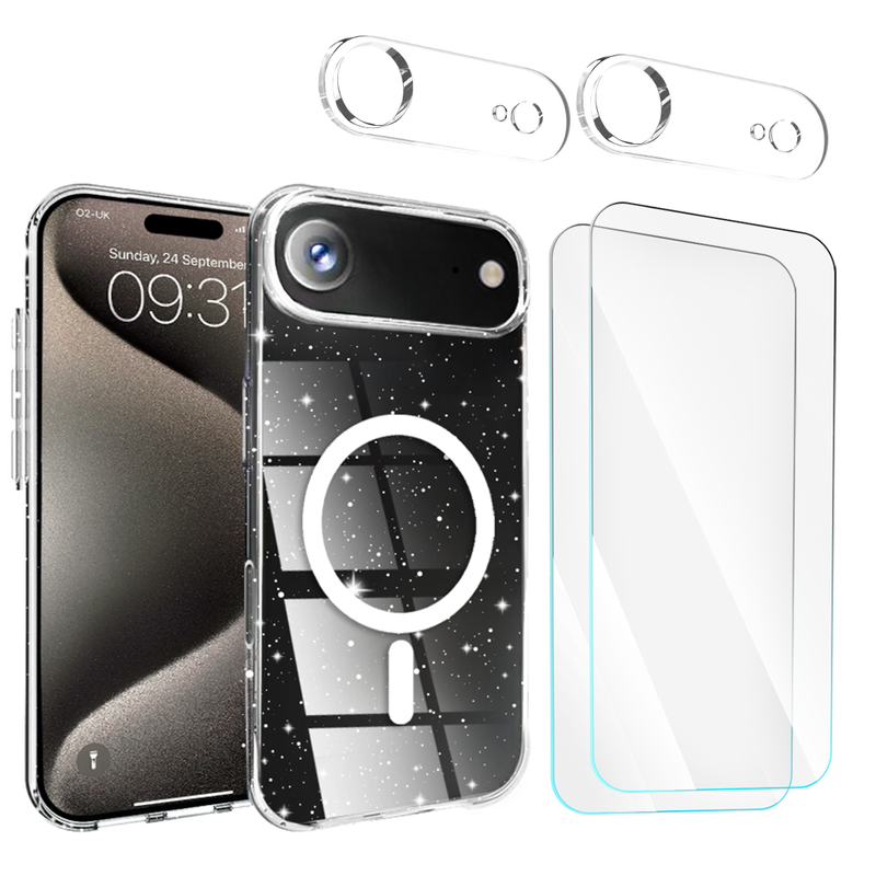 Entronix Bundle Compatible with iPhone 17 Air - [Magnetic] Glitter Clear Case, 2 Clear Screen Protector & 2 Camera Lens Protectors