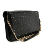 Vitello Rockstud All Over Demilune Shoulder Bag Black