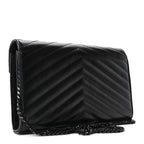 Grain De Poudre Matelasse Chevron Monogram Monochrome Chain Wallet Black