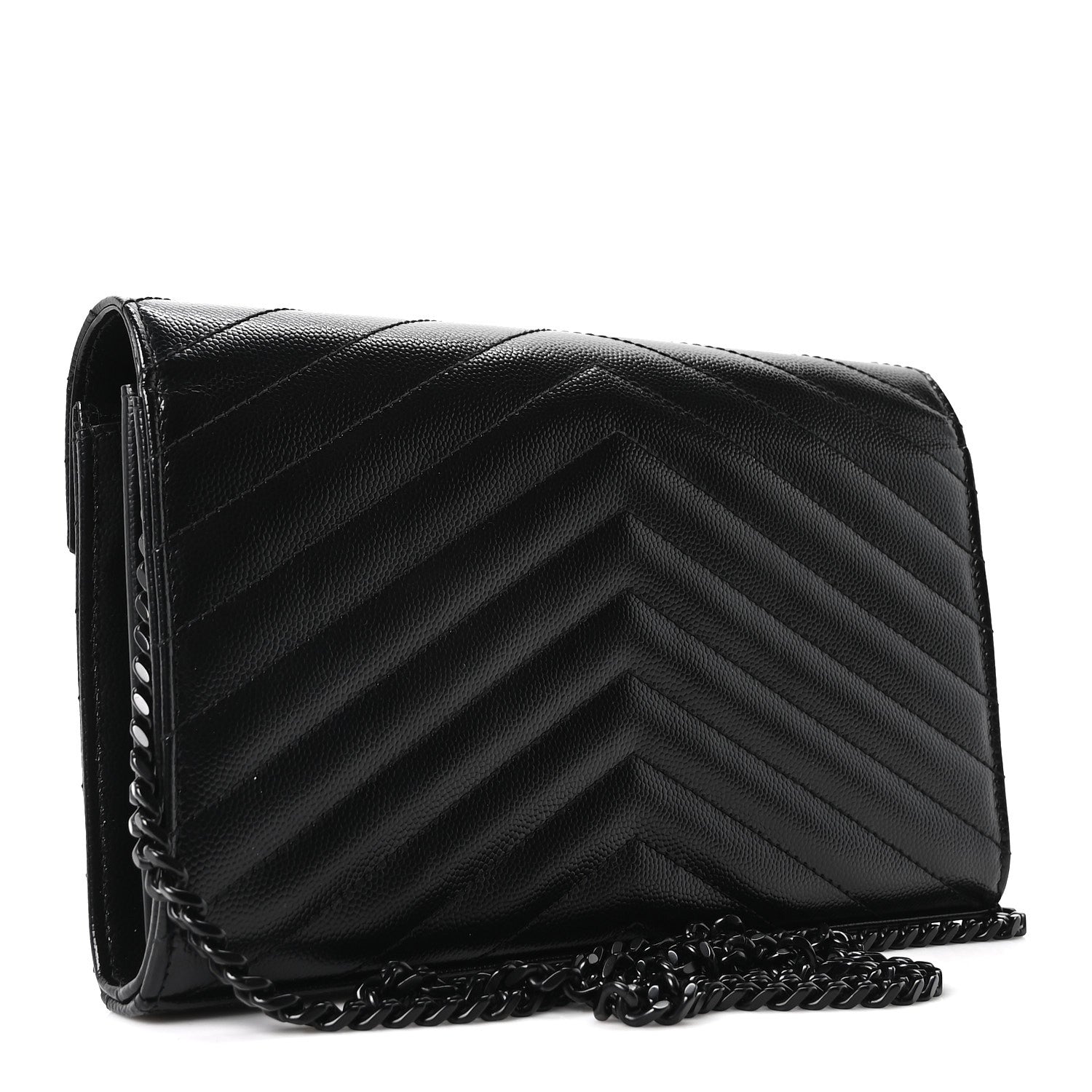 Grain De Poudre Matelasse Chevron Monogram Monochrome Chain Wallet Black