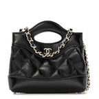Shiny Lambskin Quilted Micro 31 Clutch With Chain Black