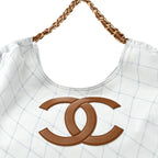 Denim Calfskin Quilted Coco Beach Small Shopping Tote Light Blue Brown