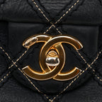 Iridescent Calfskin Triple Stitched Medium Flap Navy