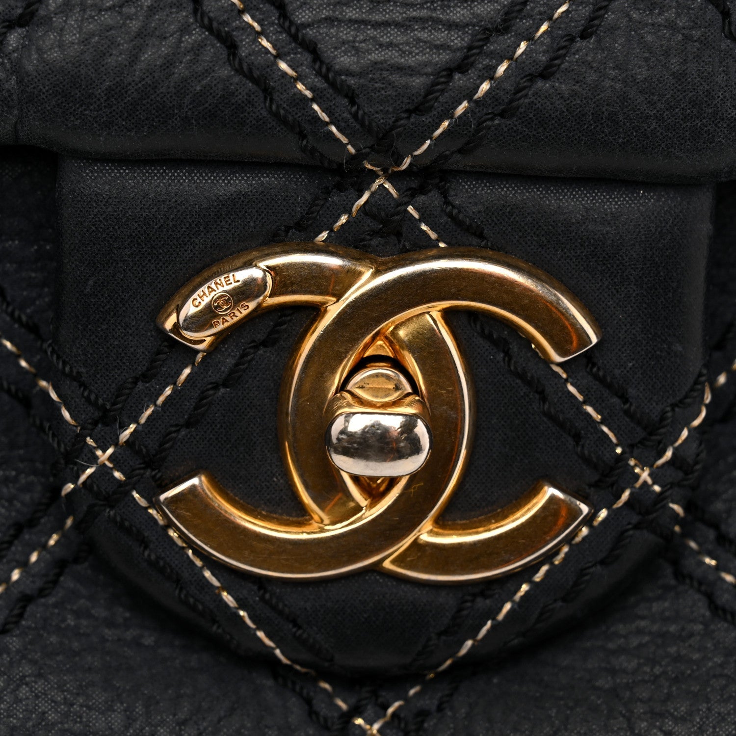 Iridescent Calfskin Triple Stitched Medium Flap Navy