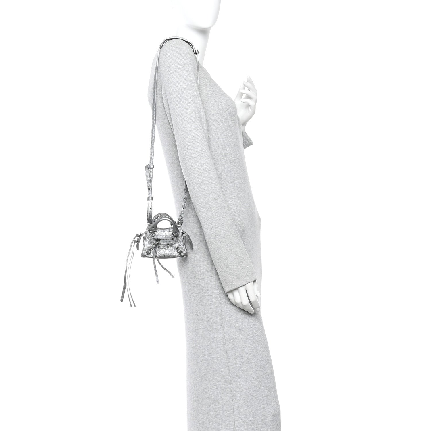 Metallic Grained Calfskin Neo Classic Hardware Super Nano City Crossbody Silver