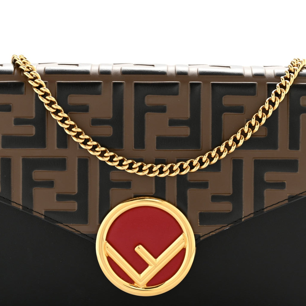 Vitello Cruise F is Fendi Bi-Color FF 1974 Embossed Medium Envelope Wallet On Chain Black Maya