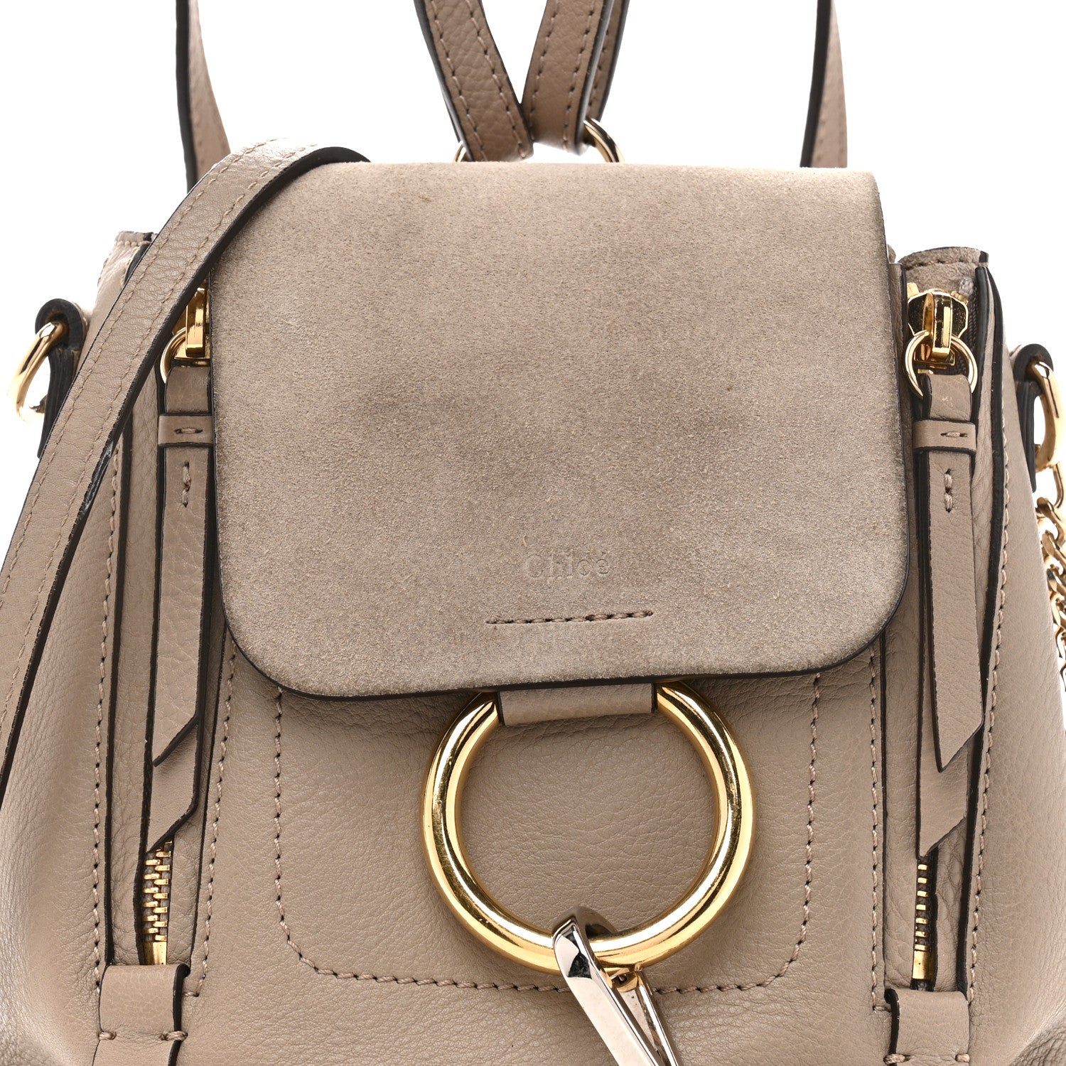 Suede Calfskin Mini Faye Backpack Motty Grey