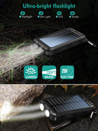 10000mAh Solar Charger Portable Power Bank USB-C Port Mobile Battery Pack for Phone