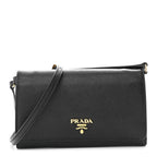 Saffiano Metal Flap Wallet With Strap Black