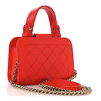 Grained Calfskin Stitched Mini Label Click Shopper Tote Red