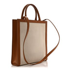 Canvas Calfskin Small Vertical Cabas Natural Tan