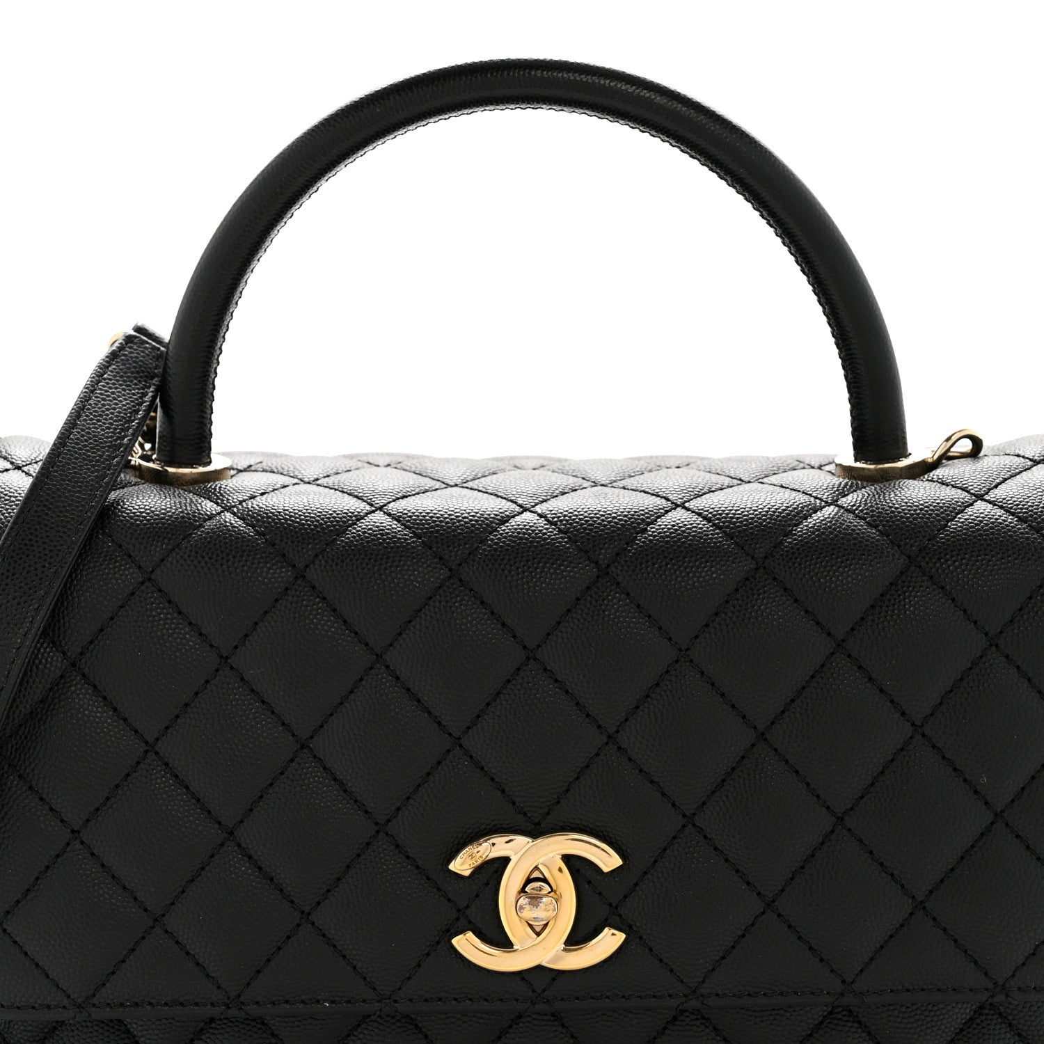 Caviar Quilted Small Coco Handle Flap Black
