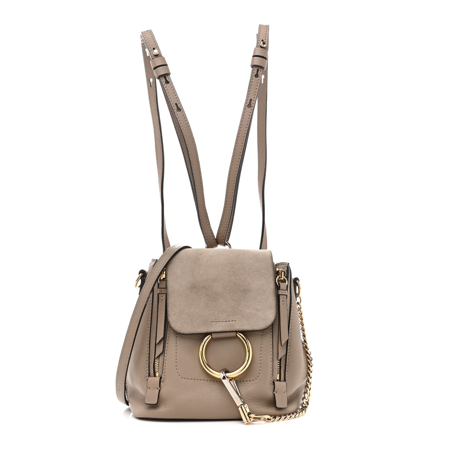 Suede Calfskin Mini Faye Backpack Motty Grey