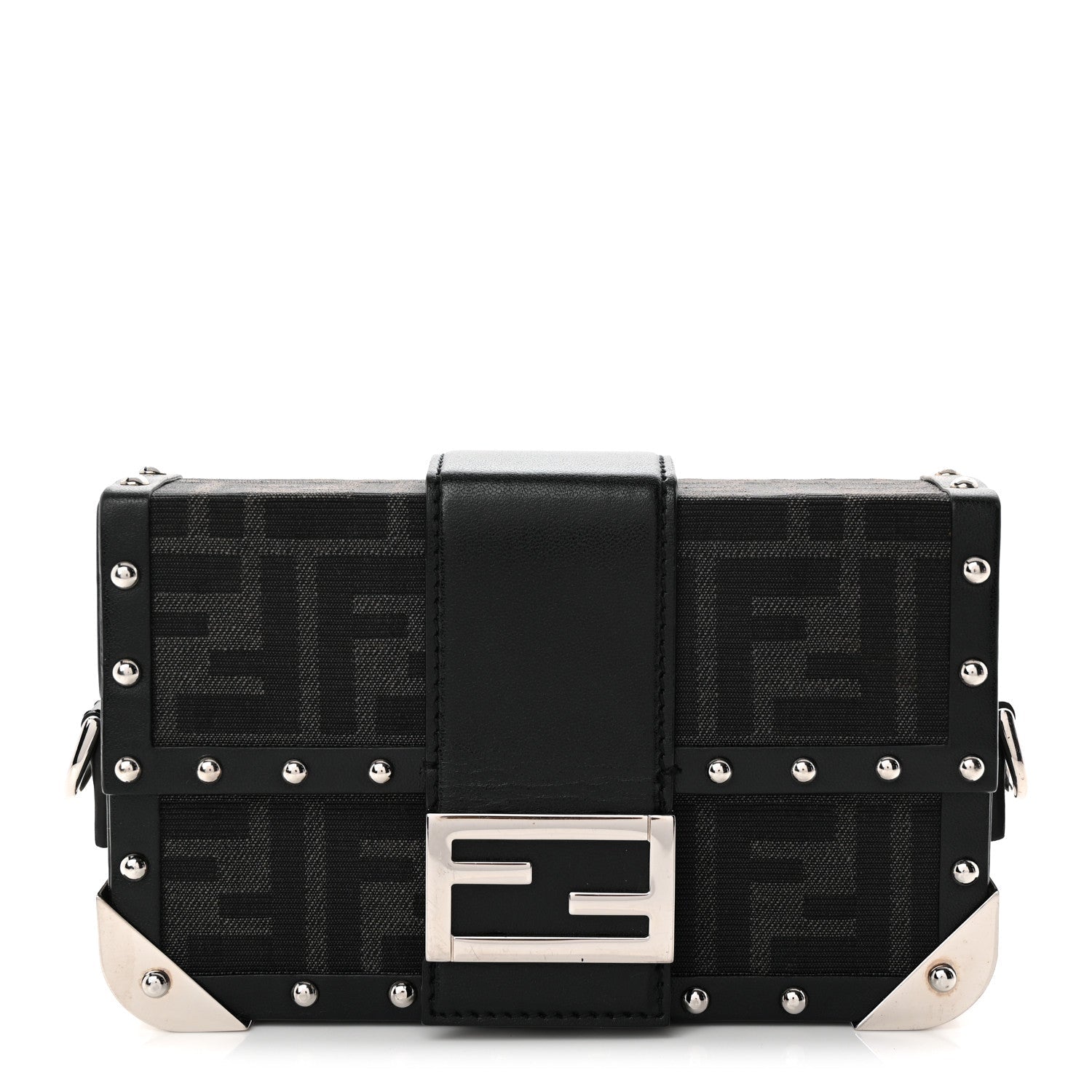 Recycled Fabric Jacquard Vitello Astro FF 1974 Mini Baguette Trunk Asfalto Black