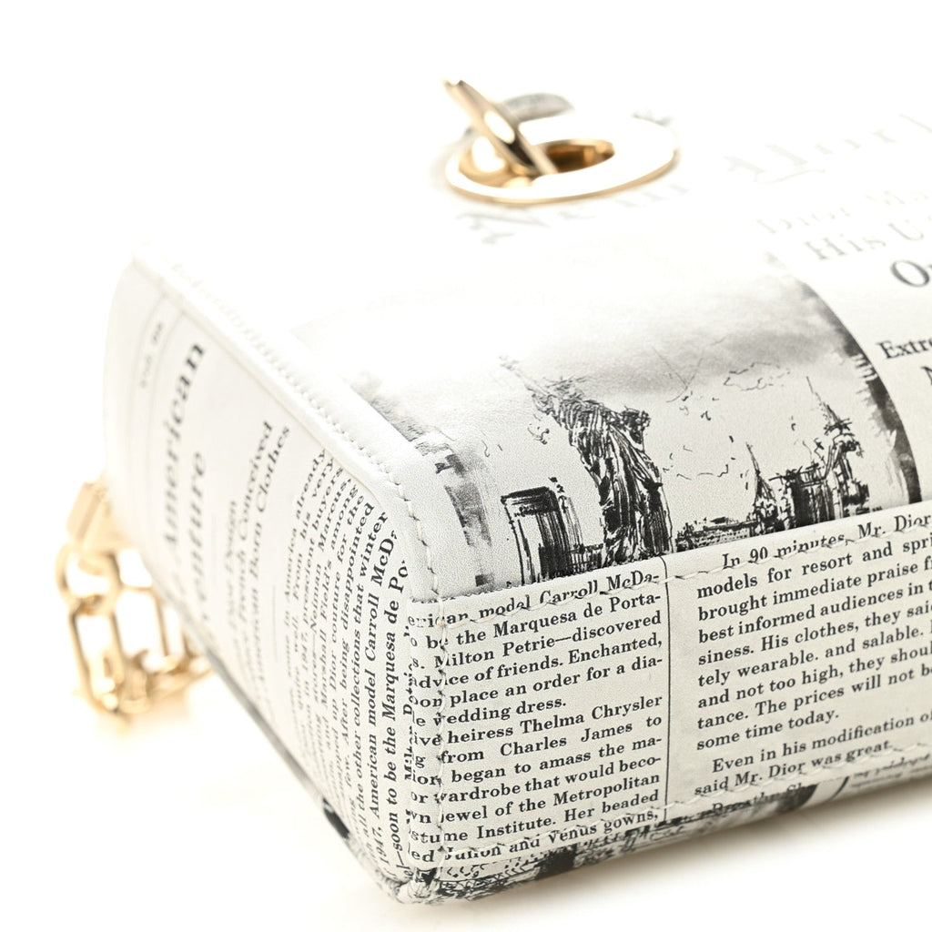 Calfskin Newspaper Printed Small Lady D-Joy Black White