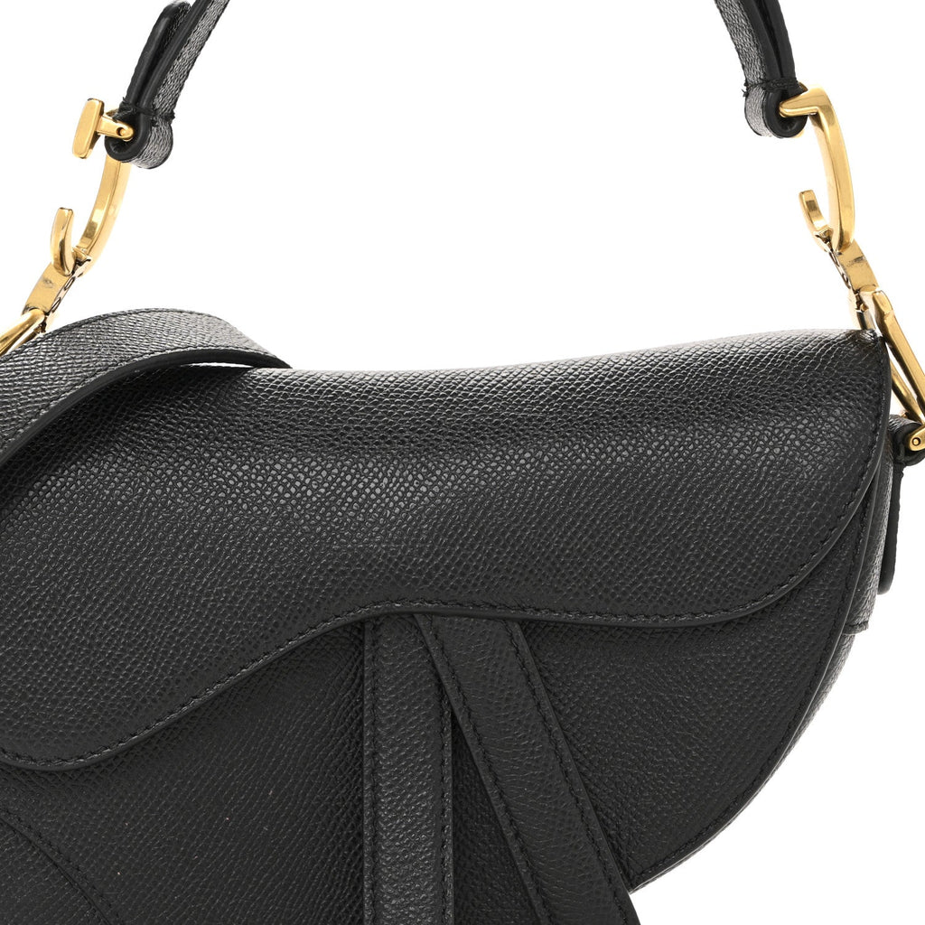 Grained Calfskin Mini Saddle Bag With Strap Black