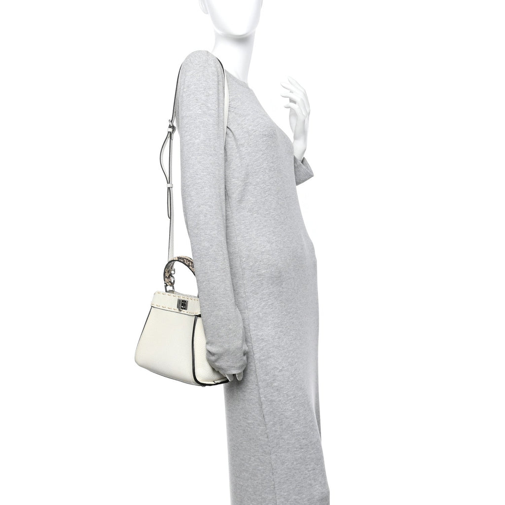 Cuoio Romano Snakeskin Selleria Mini Peekaboo Iconic Satchel White Stone